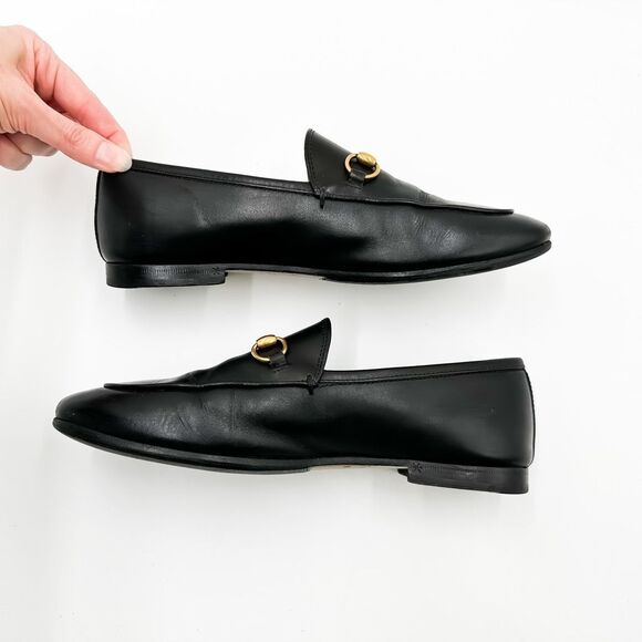 Gucci Jordaan Horsebit Loafer Black Leather Flats Buckle 37, 7 - Picture 14 of 15